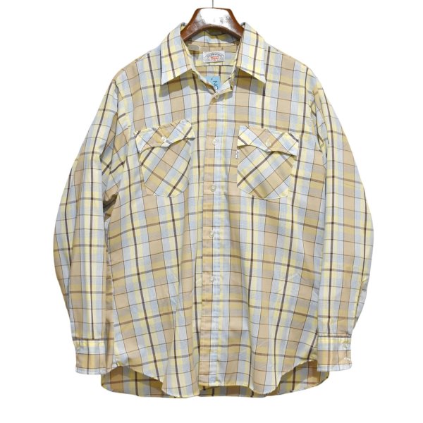 画像1: 80's~【USA製】【ビンテージ】【LEVI'S】【リーバイス】【茶ｘ黄ｘ水色】チェック柄【長袖シャツ】ロングスリーブシャツ【サイズXL】 