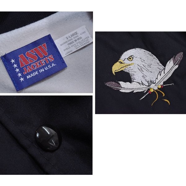 画像2: 【デッドストック】【90's】【USA製】 ビンテージ【ASW JACKETS】【黒【イーグル刺繍】【ネイティブ柄】【スナップブルゾン】ジャケット【サイズＸＬ】 