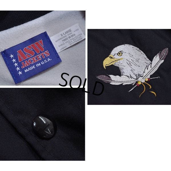 画像2: 【デッドストック】【90's】【USA製】 ビンテージ【ASW JACKETS】【黒【イーグル刺繍】【ネイティブ柄】【スナップブルゾン】ジャケット【サイズＸＬ】 