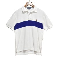 90's【ビンテージ】【オールドラルフローレン】POLO RALPH LAUREN 【タオル地】ライン【ホワイト】コットン【ポロシャツ】【サイズM】  