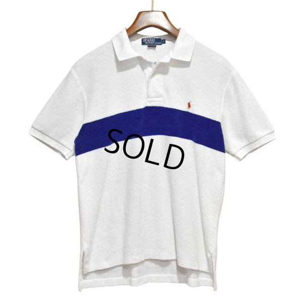 画像1: 90's【ビンテージ】【オールドラルフローレン】POLO RALPH LAUREN 【タオル地】ライン【ホワイト】コットン【ポロシャツ】【サイズM】  