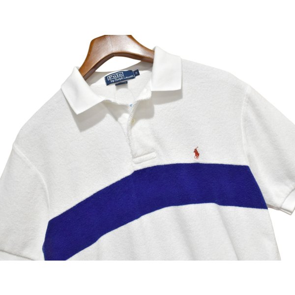 画像3: 90's【ビンテージ】【オールドラルフローレン】POLO RALPH LAUREN 【タオル地】ライン【ホワイト】コットン【ポロシャツ】【サイズM】  