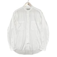 【MERONA】【ホワイト】【コットン】ドビー織り【バンドカラーシャツ】【サイズＬ】 