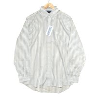 【デッドストック】【90's】【LANDS' END】ランズエンド【ボタンダウンシャツ】白【ストライプ】【15 1/2-34】 