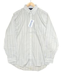 【デッドストック】【90's】【LANDS' END】ランズエンド【ボタンダウンシャツ】白【ストライプ】【15 1/2-34】 