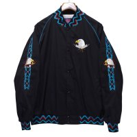 【デッドストック】【90's】【USA製】 ビンテージ【ASW JACKETS】【黒【イーグル刺繍】【ネイティブ柄】【スナップブルゾン】ジャケット【サイズＸＬ】 