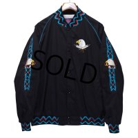【デッドストック】【90's】【USA製】 ビンテージ【ASW JACKETS】【黒【イーグル刺繍】【ネイティブ柄】【スナップブルゾン】ジャケット【サイズＸＬ】 