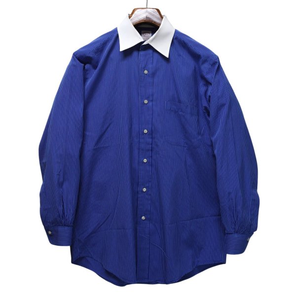画像1: 【90's】【USA製】【Brooks Brothers makers】【ブルックスブラザーズ】 青×白 ストライプ 【クレリックシャツ】【15-2】 