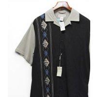 【未使用】フラッシャー付き【PRONTO-UOMO】【シルクシャツ】【アーガイル柄】【切り替えデザイン】【サイズM】