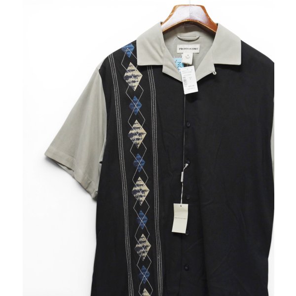 画像1: 【未使用】フラッシャー付き【PRONTO-UOMO】【シルクシャツ】【アーガイル柄】【切り替えデザイン】【サイズM】