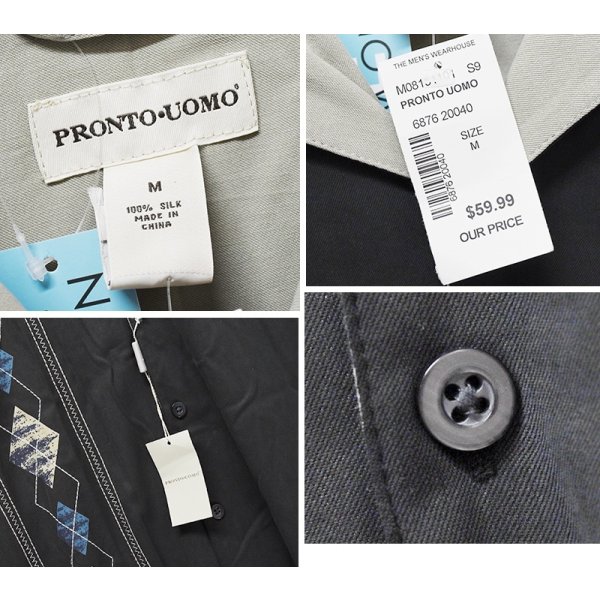画像2: 【未使用】フラッシャー付き【PRONTO-UOMO】【シルクシャツ】【アーガイル柄】【切り替えデザイン】【サイズM】