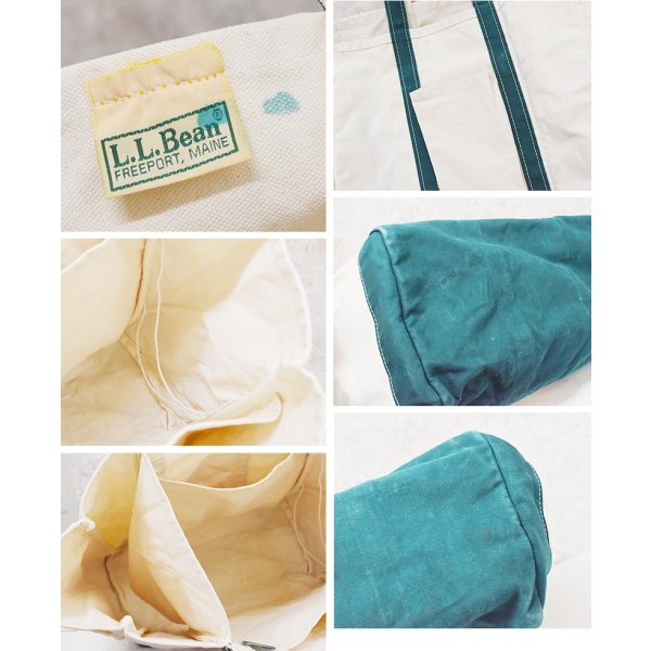 画像2: ~90's【ビンテージ】L.L.bean【L.L.ビーン】【生成り×緑色】【キャンバス】【トートバッグ】【ピクニックトート】ビーントート【ガーデントート】 