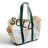 ~90's【ビンテージ】L.L.bean【L.L.ビーン】【生成り×緑色】【キャンバス】【トートバッグ】【ピクニックトート】ビーントート【ガーデントート】 