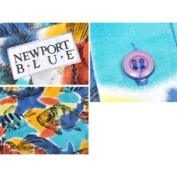 画像3: 【80's】【ビンテージ】【NEWPORT BLUE】【半袖シャツ】【魚柄】【総柄】【サイズM程度】