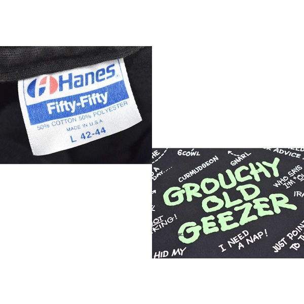画像2: 【90's】【ビンテージ】【USA製】黒×緑文字【ヘインズ】【Hanes】【GROUCHY OLD GEEZER】【プリントTシャツ】【サイズL】