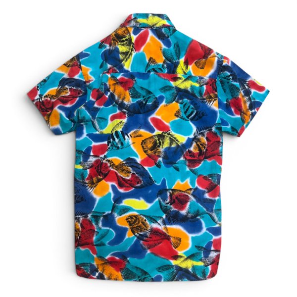 画像4: 【80's】【ビンテージ】【NEWPORT BLUE】【半袖シャツ】【魚柄】【総柄】【サイズM程度】