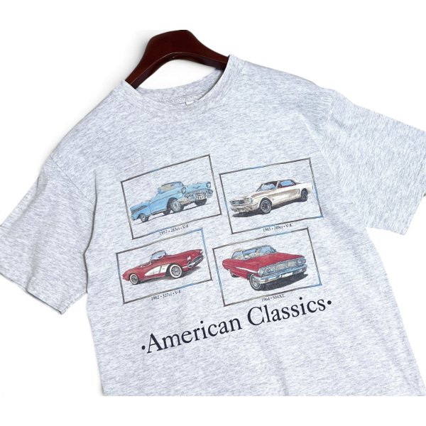 画像1: ビンテージ【AAA】【American Classics】ライトグレー【車】【クラシックカー】プリント【Tシャツ】【サイズM】