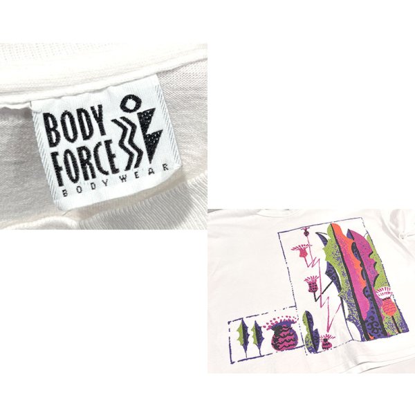 画像2: 【90's】ビンテージ【BODY FORCE】【クロップドTシャツ】白【ボタニカル柄】観葉植物【レディース古着】プリント【Mサイズ程度】