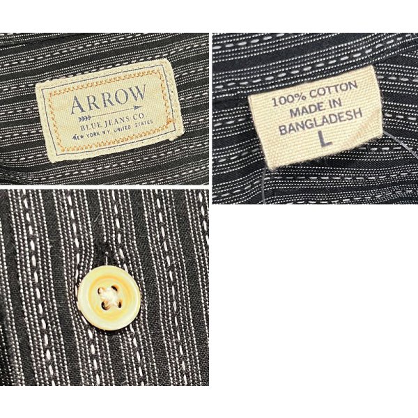 画像2: ビンテージ【ARROW】アロー【半袖シャツ】【チャコールグレー×ブラック】【ストライプ】開襟シャツ【サイズL】