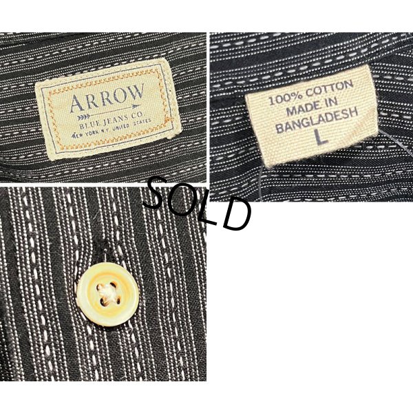画像2: ビンテージ【ARROW】アロー【半袖シャツ】【チャコールグレー×ブラック】【ストライプ】開襟シャツ【サイズL】
