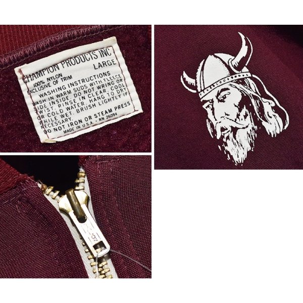 画像2: 60's〜【ビンテージ】【USA製】【チャンピオン】【Champion】【トラックジャケット】【EAST LYME】【VIKINGS】【エンジ】【サイズL】