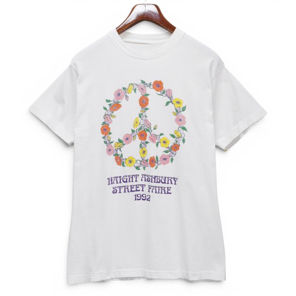 画像1: 【90's】【ビンテージ】【Haight Ashbury Street Faire】ヘイトアシュベリー【Tシャツ】白【花】【ピースマーク】シングルステッチ【Mサイズ程度】