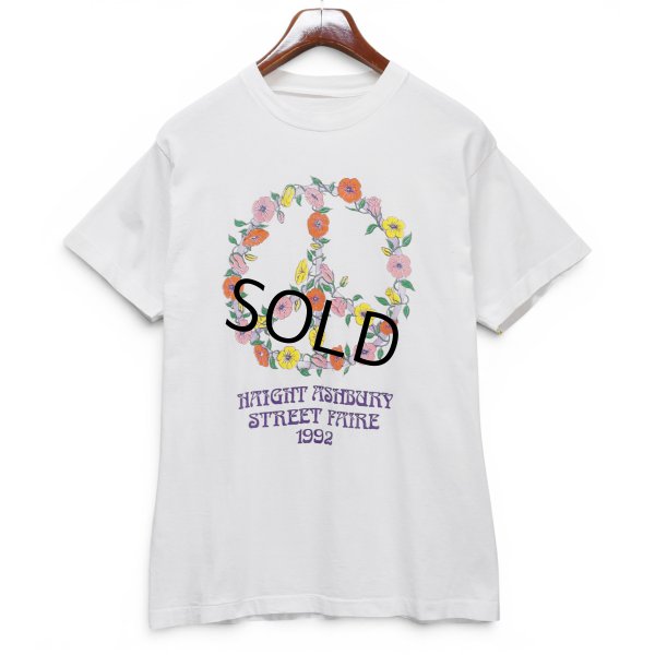 画像1: 【90's】【ビンテージ】【Haight Ashbury Street Faire】ヘイトアシュベリー【Tシャツ】白【花】【ピースマーク】シングルステッチ【Mサイズ程度】
