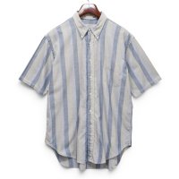 ビンテージ【POLO WEAVE】【ベージュ×青ストライプ】【半袖シャツ】BDシャツ【ボタンダウン】【サイズXL】