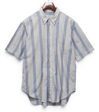 ビンテージ【POLO WEAVE】【ベージュ×青ストライプ】【半袖シャツ】BDシャツ【ボタンダウン】【サイズXL】