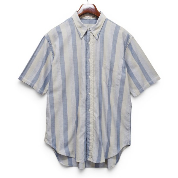 画像1: ビンテージ【POLO WEAVE】【ベージュ×青ストライプ】【半袖シャツ】BDシャツ【ボタンダウン】【サイズXL】