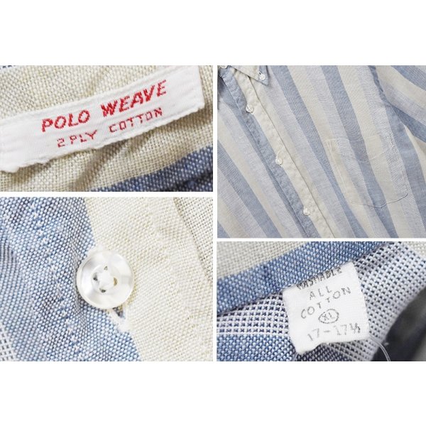 画像2: ビンテージ【POLO WEAVE】【ベージュ×青ストライプ】【半袖シャツ】BDシャツ【ボタンダウン】【サイズXL】