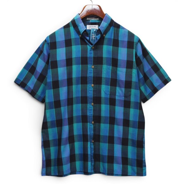 画像1: 【程度良好】ビンテージ【ARROW SPORT】【緑×青×黒チェック】【半袖シャツ】BDシャツ【ボタンダウン】【サイズM】