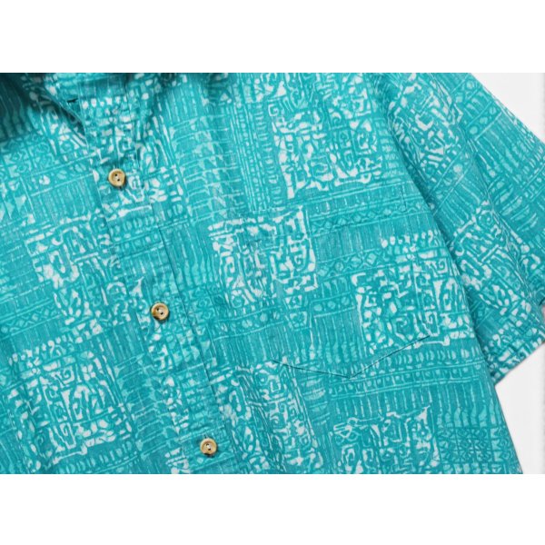画像3: 【90's】ビンテージ【USA製】【Cooke Street】【エメラルドグリーン×ホワイト総柄】【アロハシャツ】半袖シャツ【L】 