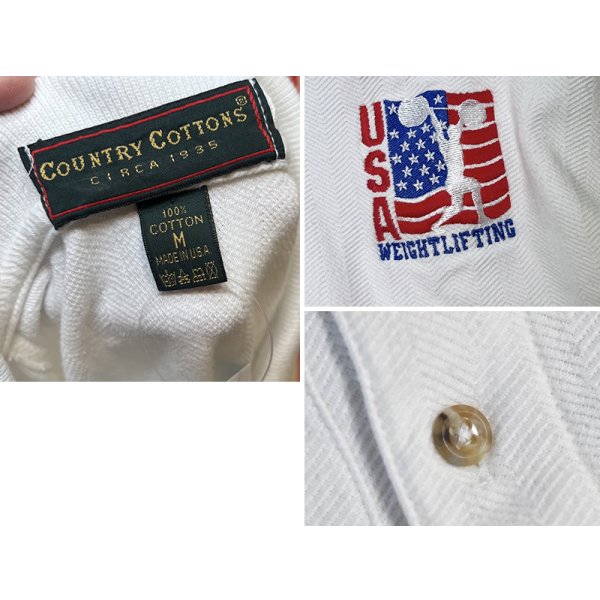 画像3: 【90's】【USA製】ビンテージ【Country Cottons】白ｘ青リブ【USAウェイトリフティング】【ポロシャツ】【M】 