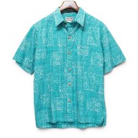【90's】ビンテージ【USA製】【Cooke Street】【エメラルドグリーン×ホワイト総柄】【アロハシャツ】半袖シャツ【L】 