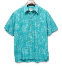 【90's】ビンテージ【USA製】【Cooke Street】【エメラルドグリーン×ホワイト総柄】【アロハシャツ】半袖シャツ【L】 