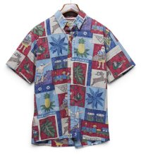 程度良好!!【Reyn Spooner】【レインスプーナー】リミテッドエディション【MELE KALIKIMAKA】メレ カリキマカ【メリークリスマス】【波乗りサンタ】総柄【ボタンダウン】【アロハシャツ】【M】 