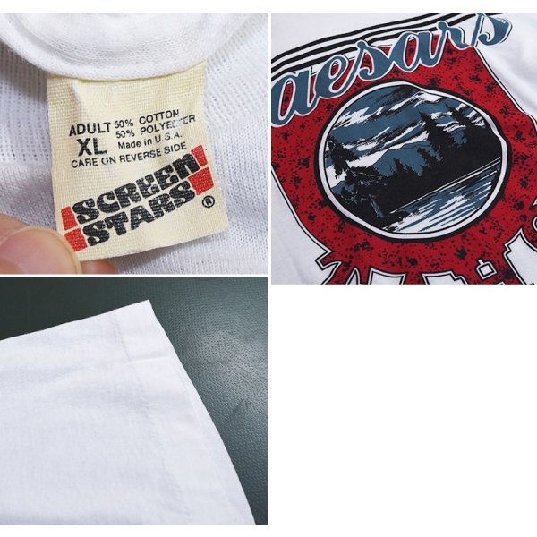 画像2: 【程度良好】【80's】ビンテージ【USA製】【SCREEN STARS】【スクリーンスターズ】白【Caesars Tahoe】【Tシャツ】【XL】 