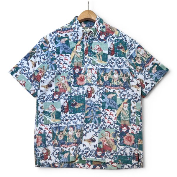 画像1: 程度良好!! ビンテージ【Reyn Spooner】【レインスプーナー】【MELE KALIKIMAKA】メレ カリキマカ【メリークリスマス】【サンタ柄】プルオーバー【ボタンダウン】総柄【アロハシャツ】【サイズM】