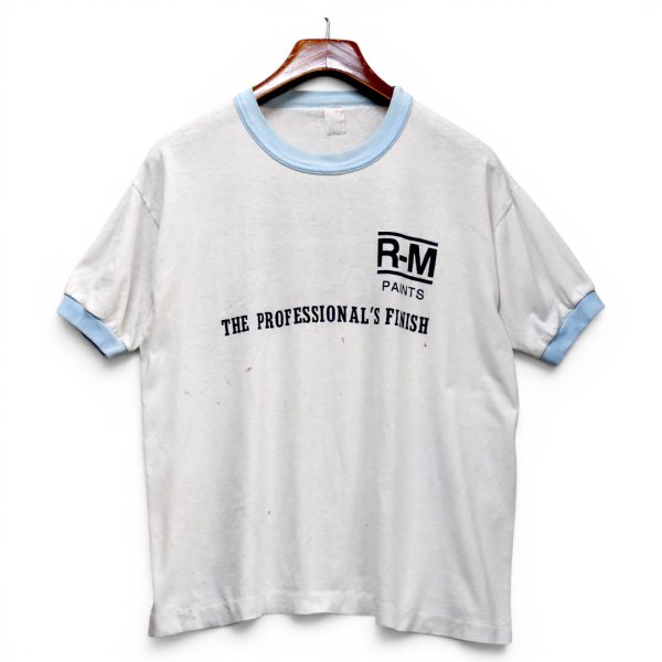 画像1: 【80's】USA製【ビンテージ】【R-M PAINTS】【企業Tシャツ】白ｘ水色【リンガーTシャツ】【Lサイズ程度】 