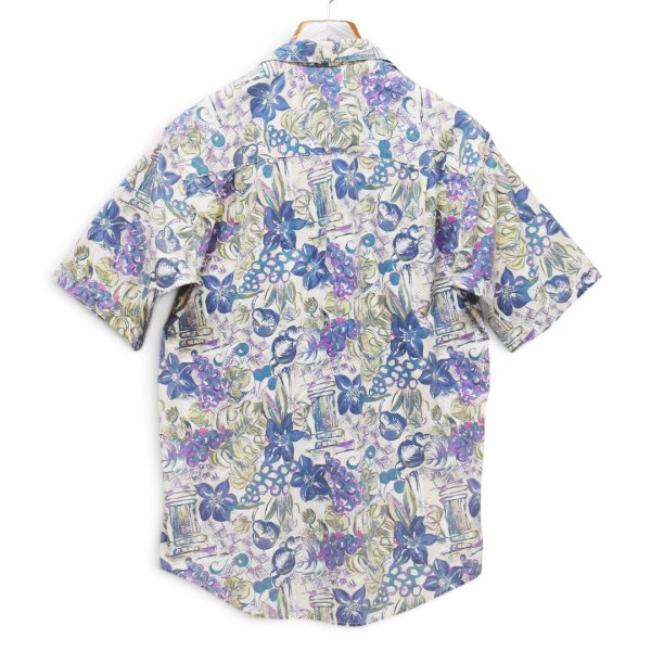 画像3: ビンテージ【GEOFFREY BEENE】【ベージュ×パープル×グリーン総柄】【花柄】【ぶどう柄】【半袖シャツ】開襟シャツ【サイズS】