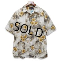 【90's】ビンテージ【ノーティカ】【nautica】【ベージュ×ブラウン総柄】【ハイビスカス柄】アロハシャツ【半袖シャツ】【サイズM】
