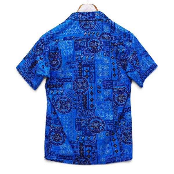 画像4: 【70's】ビンテージ【Da Costa】【青×黄色模様】【コットン】【ハワイアンシャツ】アロハシャツ【サイズS】