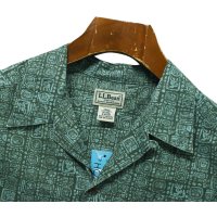 【00's】ビンテージ【L.L.Bean】エルエルビーン【緑系模様】【総柄】【半袖シャツ】【M】 