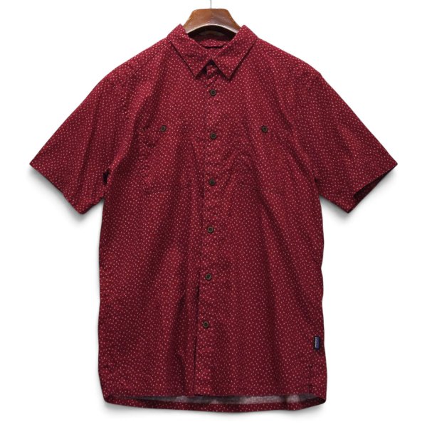 画像1: 【パタゴニア】【Patagonia】【Back Step Shirt】【ヘンプ＆コットン】【赤】【総柄】【半袖シャツ】【M】 
