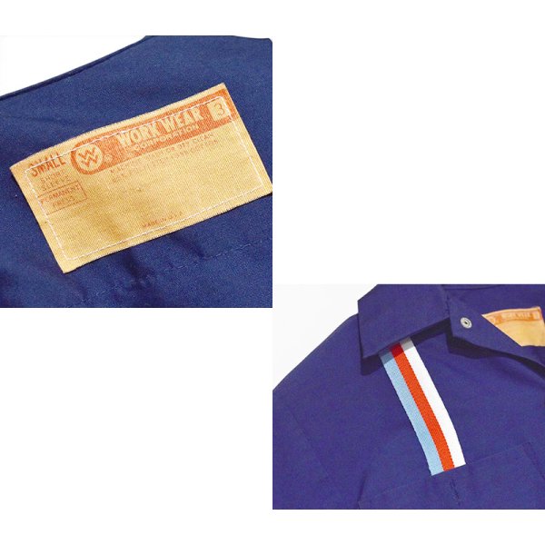 画像2: 【80's】【USA製】ビンテージ【Work Wear Corporation】【紺地×赤白水色ストライプ】【半袖ワークシャツ】【サイズS】