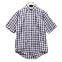 【デッドストック】【ビンテージ】【SERO】【白ｘ青ｘ赤ｘ緑 チェック】【半袖シャツ】BDシャツ【サイズＭ】 