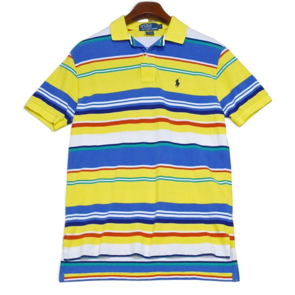 画像1: ビンテージ【90's〜】【ラルフローレン】【Polo Ralph Lauren】【黄色×青×緑ボーダー】【ポロシャツ】【サイズS】
