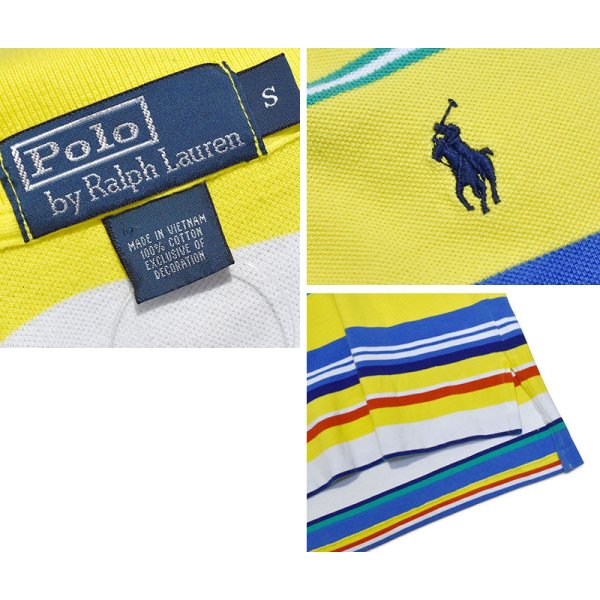 画像2: ビンテージ【90's〜】【ラルフローレン】【Polo Ralph Lauren】【黄色×青×緑ボーダー】【ポロシャツ】【サイズS】