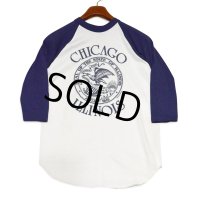 【デッドストック】【80's】【USA製】【MILLER】【CHICAGO ILLINOIS】【イリノイ州章】シングルステッチ【ラグラン七分袖Tシャツ】【サイズM】